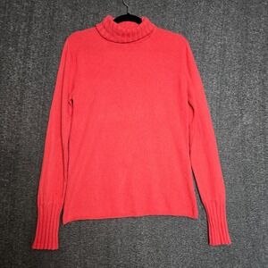 Kinross Women's size L Coral Red 100% Cashmere Sweater Turtleneck‎ pullover knit